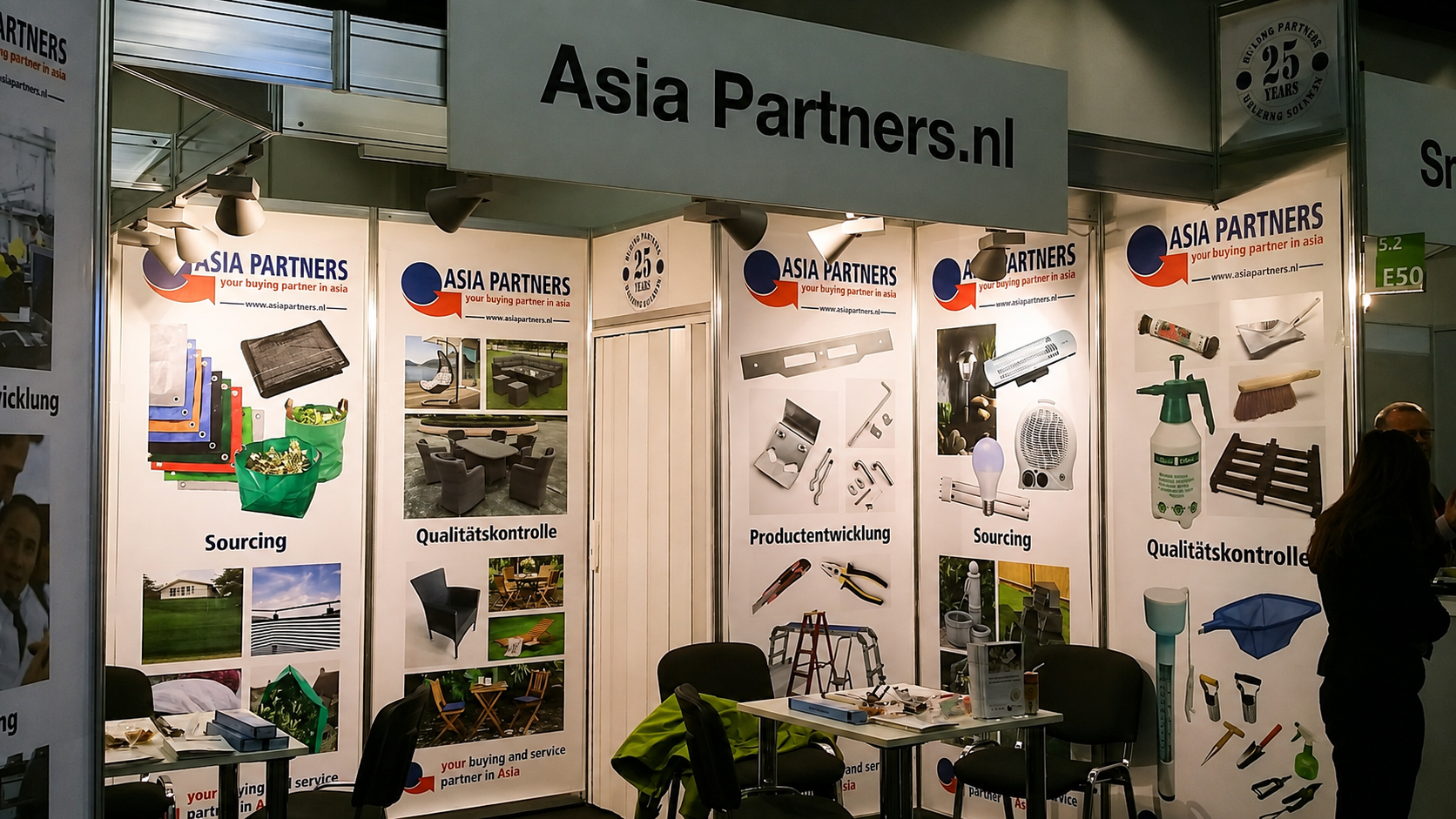 Asia Partners exhibition booth with sourcing and product-development displays